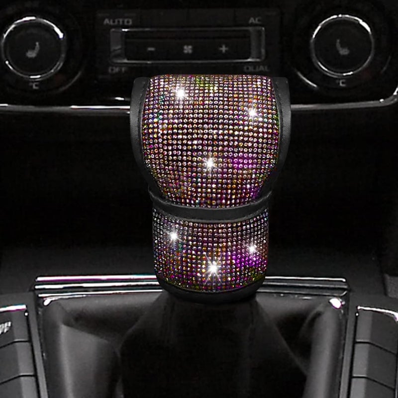 PACLVIO Bling Bling Auto Gear Shift Knob Cover, Car Knob Gear Stick Protector, Auto Shift Gear Cover with Crystal Glitter Bling Rhinestones, Universal Vehicle Decoration Accessories for Women (AB) - Image 1